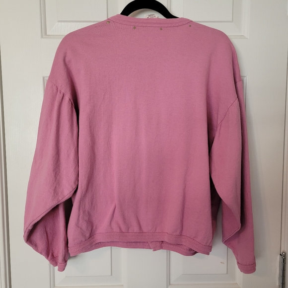 Handpainted Button Down Sweatshirt Dusty Rose w/Painted Florals Youth Sz 14/Lg - Picture 8 of 9